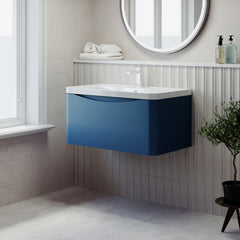 [BFAC306] Balterley Arch Wall Hung 1 Drawer Bathroom Vanity Unit & Polymarble Basin, Satin Blue, 755mm - Lifestyle 3