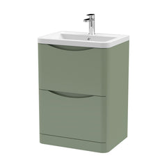 [BFAC801A] Dunwood Contemporary 2 Drawer Floor Standing Vanity Unit with Basin, Satin Green, 600mm - Cutout