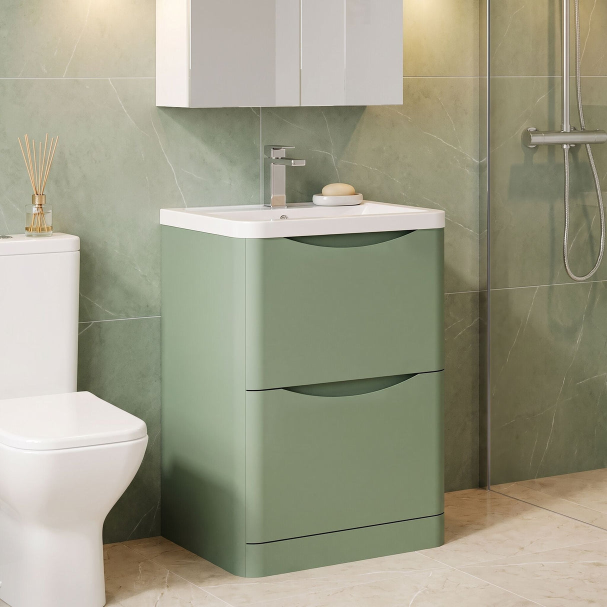 [BFAC801A] Dunwood Contemporary 2 Drawer Floor Standing Vanity Basin Unit, Choice of Size and Colour