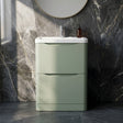 [BFAC801A] Dunwood Contemporary 2 Drawer Floor Standing Vanity Unit with Basin, Satin Green, 600mm - Silo