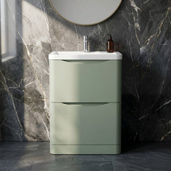 [BFAC801A] Dunwood Contemporary 2 Drawer Floor Standing Vanity Unit with Basin, Satin Green, 600mm - Silo
