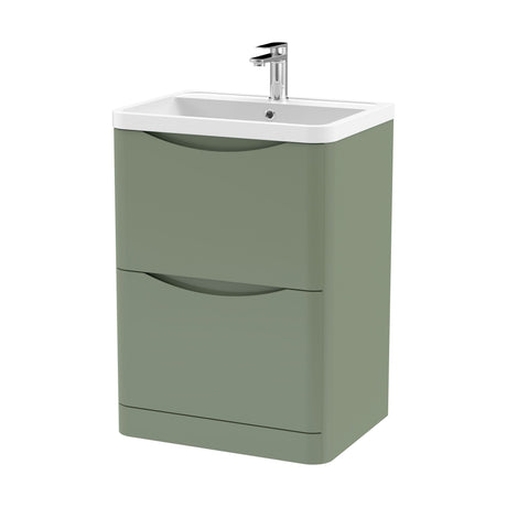 [BFAC801] Balterley Arch Floor Standing 2 Drawer Bathroom Vanity Unit & Polymarble Basin, Satin Green, 550mm - Cutout