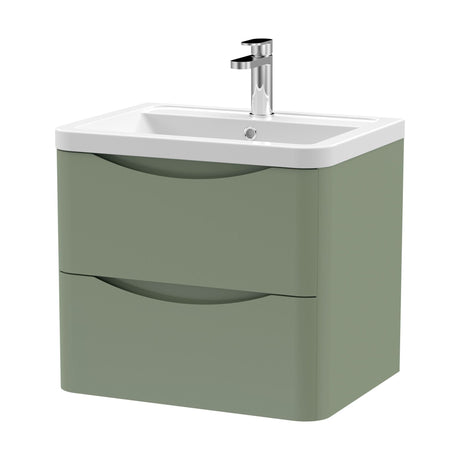 [BFAC802A] Dunwood Contemporary 2 Drawer Wall Hung Vanity Unit with Basin, Satin Green, 600mm - Cutout