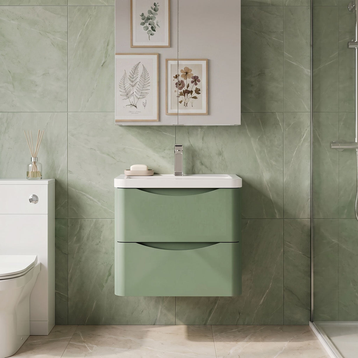 [BFAC802A] Dunwood Contemporary 2 Drawer Wall Hung Vanity Unit with Basin, Choice of Size and Colour
