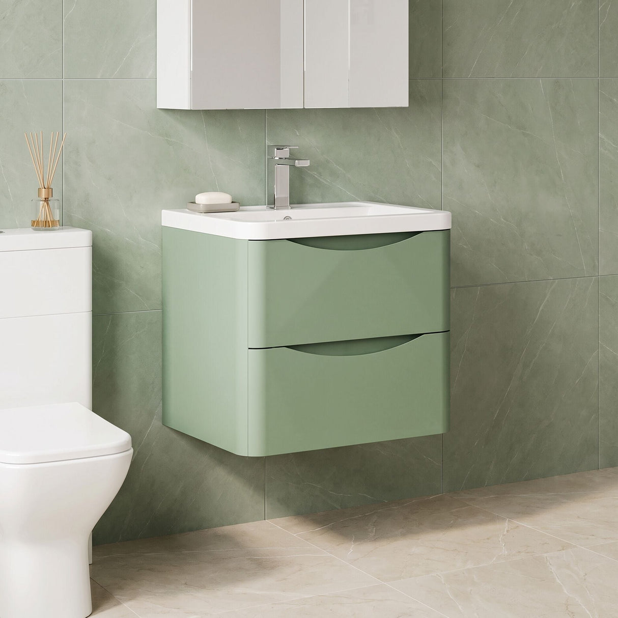 [BFAC802A] Dunwood Contemporary 2 Drawer Wall Hung Vanity Unit with Basin, Choice of Size and Colour
