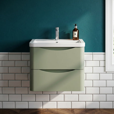 [BFAC802A] Dunwood Contemporary 2 Drawer Wall Hung Vanity Unit with Basin, Choice of Size and Colour - Silo