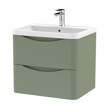 [BFAC802] Balterley Arch Wall Hung 2 Drawer Bathroom Vanity Unit & Polymarble Basin, Satin Green, 550mm - Cutout