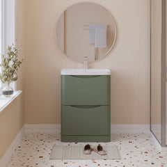 [BFAC802] Balterley Arch Wall Hung 2 Drawer Bathroom Vanity Unit & Polymarble Basin, Satin Green, 550mm - Lifestyle 1