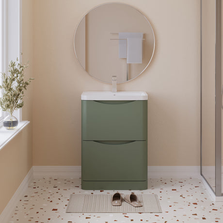 [BFAC802] Balterley Arch Wall Hung 2 Drawer Bathroom Vanity Unit & Polymarble Basin, Satin Green, 550mm - Lifestyle 1
