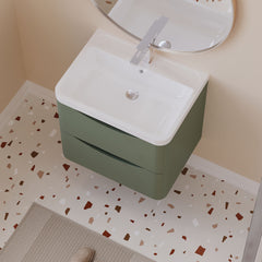 [BFAC802] Balterley Arch Wall Hung 2 Drawer Bathroom Vanity Unit & Polymarble Basin, Satin Green, 550mm - Lifestyle 2