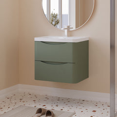 [BFAC802] Balterley Arch Wall Hung 2 Drawer Bathroom Vanity Unit & Polymarble Basin, Satin Green, 550mm - Lifestyle 3