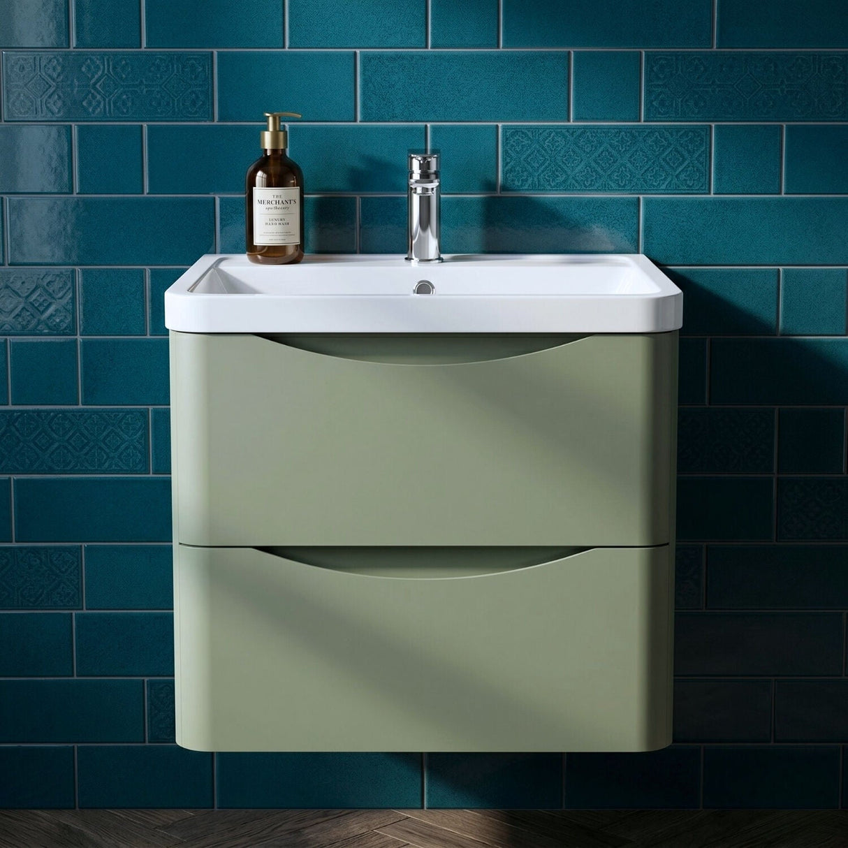 [BFAC802] Dunwood Wall Hung 2 Drawer Vanity Unit with Polymarble Basin, Choice of Size and Colour - Silo