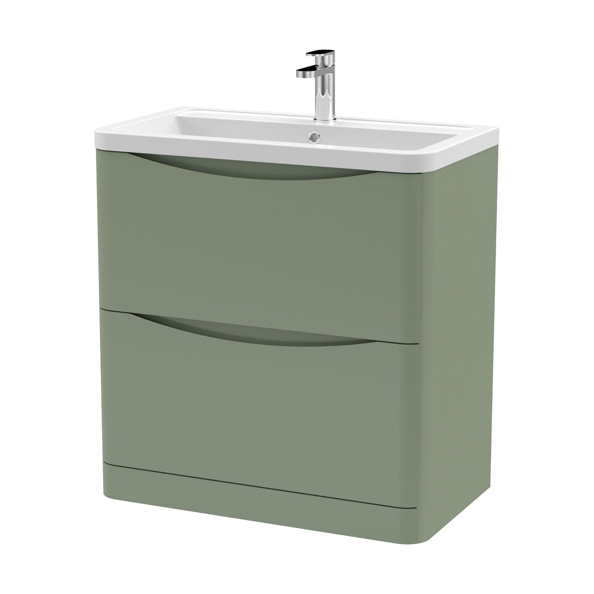 [BFAC803A] Dunwood Contemporary 2 Drawer Floor Standing Vanity Unit with Basin, Satin Green, 800mm - Cutout