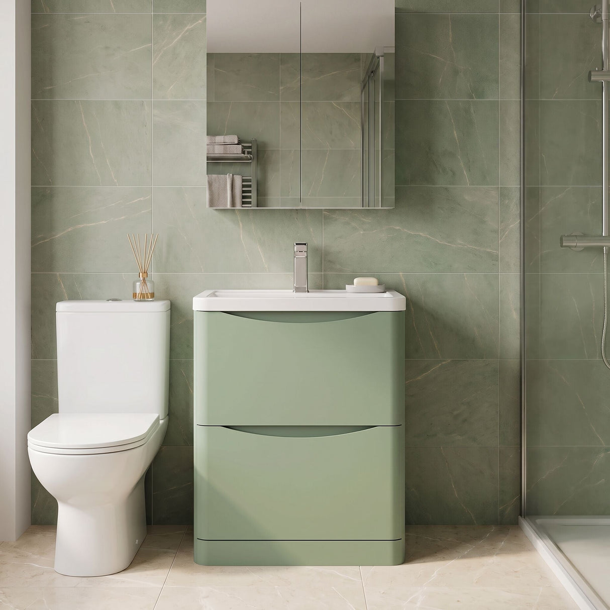 [BFAC803A] Dunwood Contemporary 2 Drawer Floor Standing Vanity Basin Unit, Choice of Size and Colour