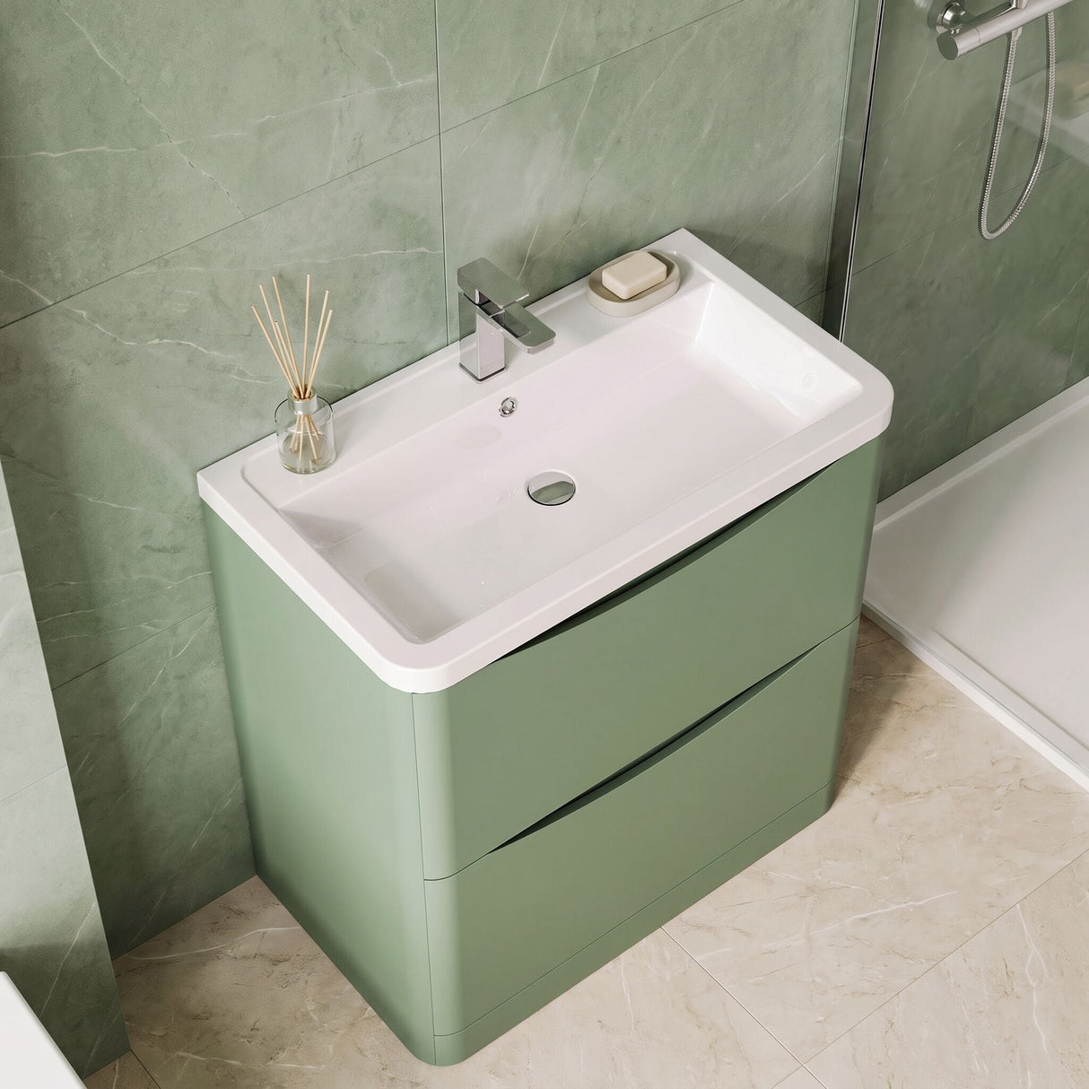 [BFAC803A] Dunwood Contemporary 2 Drawer Floor Standing Vanity Basin Unit, Choice of Size and Colour