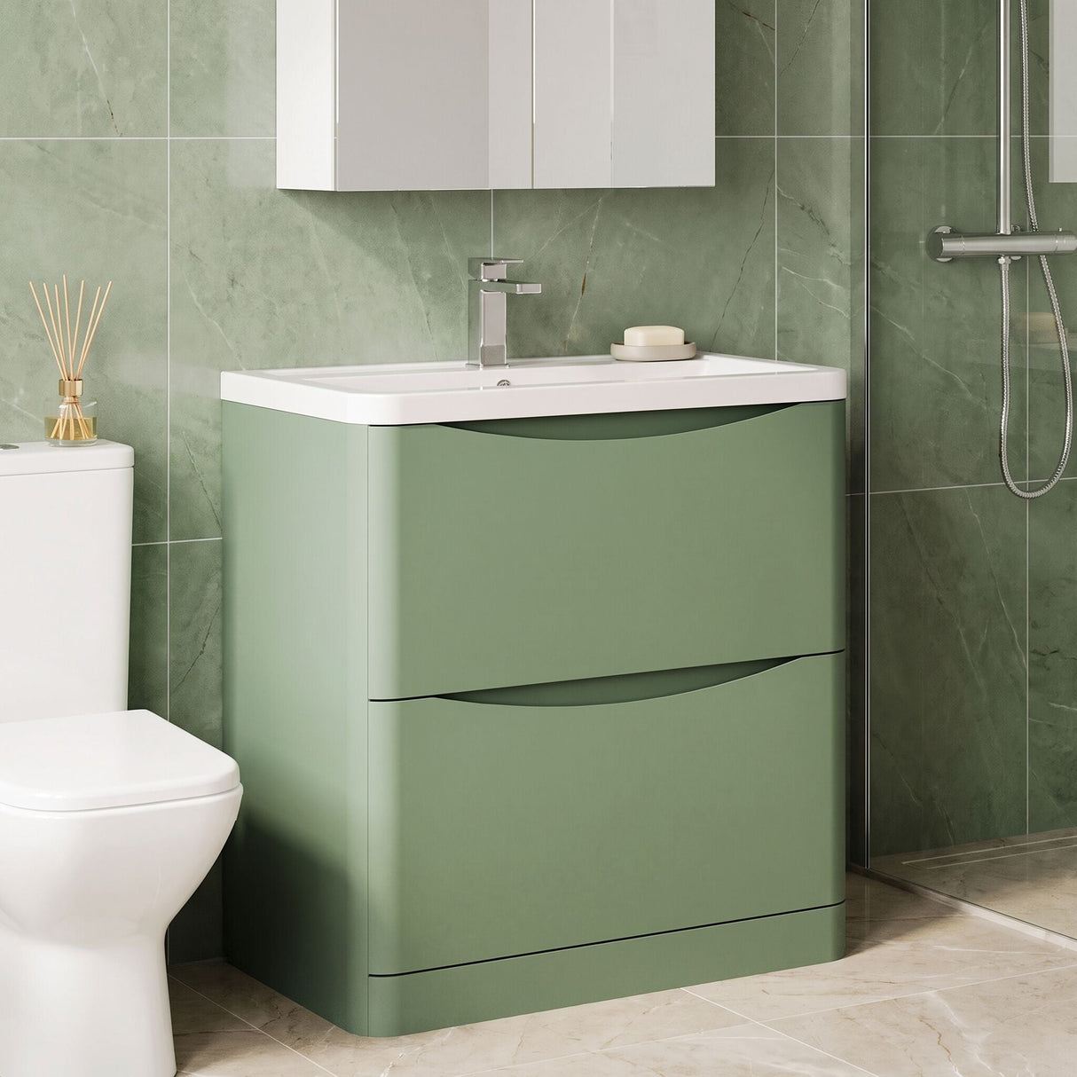 [BFAC803A] Dunwood Contemporary 2 Drawer Floor Standing Vanity Basin Unit, Choice of Size and Colour
