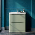 [BFAC803A] Dunwood Contemporary 2 Drawer Floor Standing Vanity Unit with Basin, Satin Green, 800mm - Silo