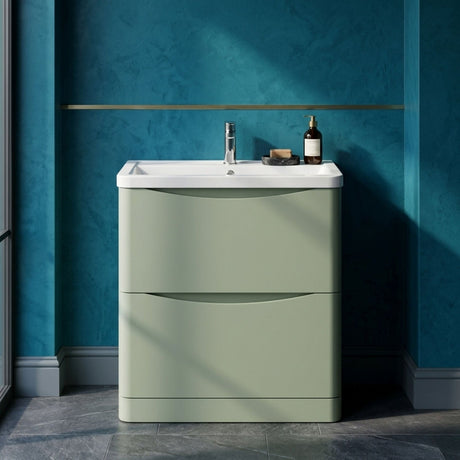[BFAC803A] Dunwood Contemporary 2 Drawer Floor Standing Vanity Basin Unit, Choice of Size and Colour - Silo