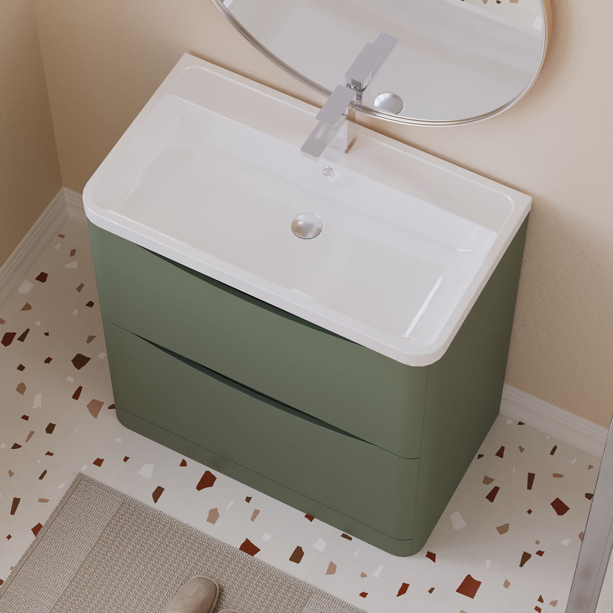 [BFAC803] Balterley Arch Floor Standing 2 Drawer Bathroom Vanity Unit & Polymarble Basin, Satin Green, 755mm - Lifestyle 2
