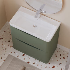 [BFAC803] Balterley Arch Floor Standing 2 Drawer Bathroom Vanity Unit & Polymarble Basin, Satin Green, 755mm - Lifestyle 2