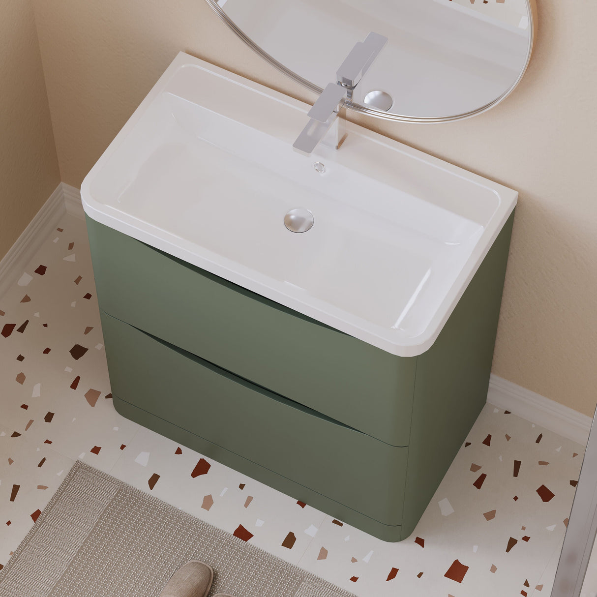 [BFAC803] Dunwood Floor Standing 2 Drawer Vanity Unit with Polymarble Basin, Choice of Size and Colour