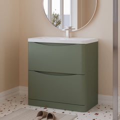 [BFAC803] Balterley Arch Floor Standing 2 Drawer Bathroom Vanity Unit & Polymarble Basin, Satin Green, 755mm - Lifestyle 3
