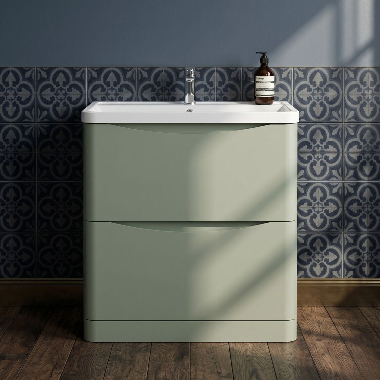 [BFAC803] Dunwood Floor Standing 2 Drawer Vanity Unit with Polymarble Basin, Choice of Size and Colour - Silo