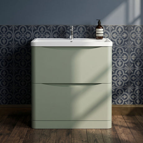 [BFAC803] Dunwood Floor Standing 2 Drawer Vanity Unit with Polymarble Basin, Choice of Size and Colour - Silo