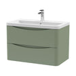 [BFAC804A] Dunwood Contemporary 2 Drawer Wall Hung Vanity Unit with Basin, Satin Green, 800mm - Cutout