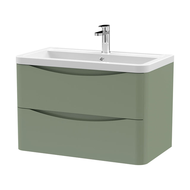 [BFAC804A] Dunwood Contemporary 2 Drawer Wall Hung Vanity Unit with Basin, Satin Green, 800mm - Cutout