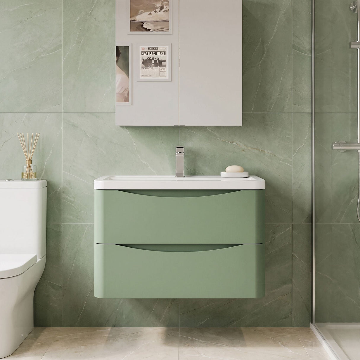 [BFAC804A] Dunwood Contemporary 2 Drawer Wall Hung Vanity Unit with Basin, Choice of Size and Colour