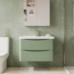 [BFAC804A] Dunwood Contemporary 2 Drawer Wall Hung Vanity Unit with Basin, Choice of Size and Colour