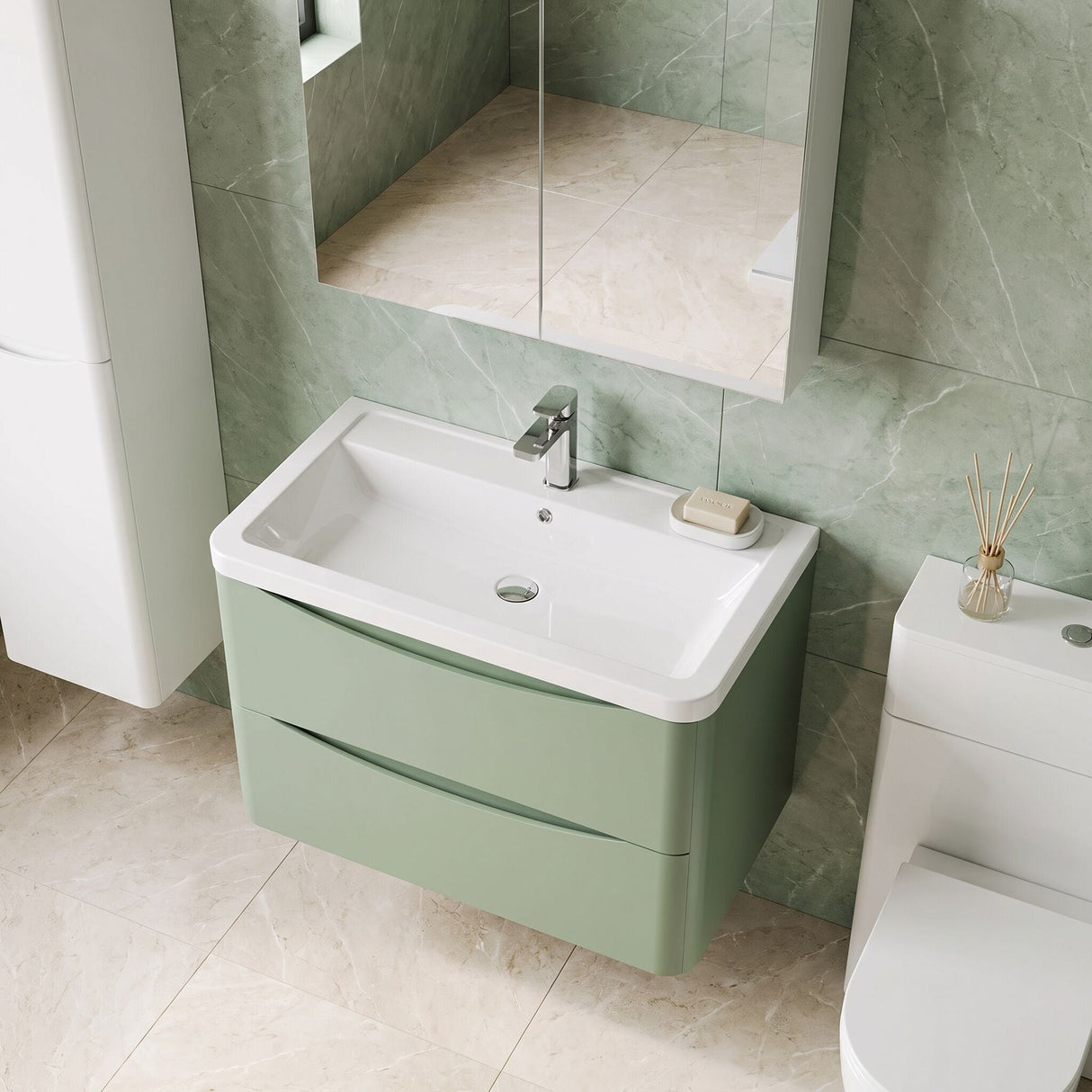 [BFAC804A] Dunwood Contemporary 2 Drawer Wall Hung Vanity Unit with Basin, Choice of Size and Colour