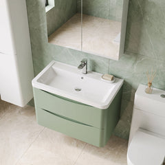 [BFAC804A] Dunwood Contemporary 2 Drawer Wall Hung Vanity Unit with Basin, Choice of Size and Colour