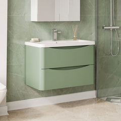[BFAC804A] Dunwood Contemporary 2 Drawer Wall Hung Vanity Unit with Basin, Choice of Size and Colour
