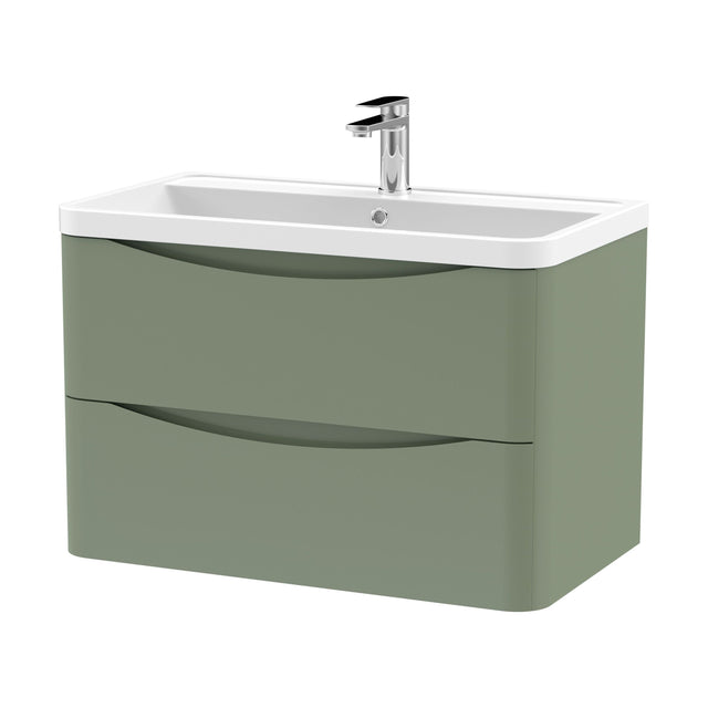 [BFAC804] Balterley Arch Wall Hung 2 Drawer Bathroom Vanity Unit & Polymarble Basin, Satin Green, 755mm - Cutout