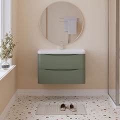 [BFAC804] Balterley Arch Wall Hung 2 Drawer Bathroom Vanity Unit & Polymarble Basin, Satin Green, 755mm - Lifestyle 1
