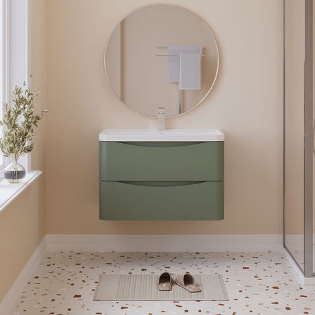 [BFAC804] Balterley Arch Wall Hung 2 Drawer Bathroom Vanity Unit & Polymarble Basin, Satin Green, 755mm - Lifestyle 1