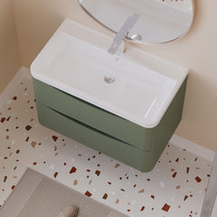 [BFAC804] Balterley Arch Wall Hung 2 Drawer Bathroom Vanity Unit & Polymarble Basin, Satin Green, 755mm - Lifestyle 2