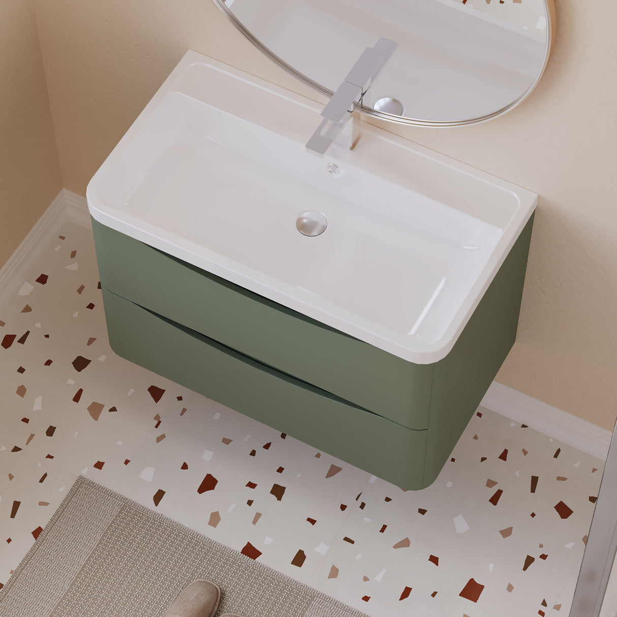 [BFAC804] Dunwood Wall Hung 2 Drawer Vanity Unit with Polymarble Basin, Choice of Size and Colour