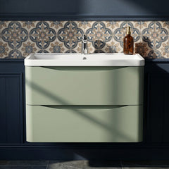 [BFAC804] Dunwood Wall Hung 2 Drawer Vanity Unit with Polymarble Basin, Choice of Size and Colour - Silo