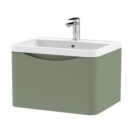[BFAC805] Balterley Arch Wall Hung 1 Drawer Bathroom Vanity Unit & Polymarble Basin, Satin Green, 550mm - Cutout