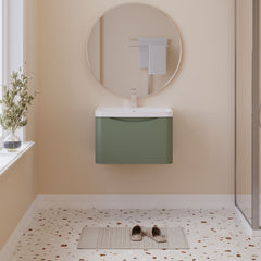 [BFAC805] Balterley Arch Wall Hung 1 Drawer Bathroom Vanity Unit & Polymarble Basin, Satin Green, 550mm - Lifestyle 1