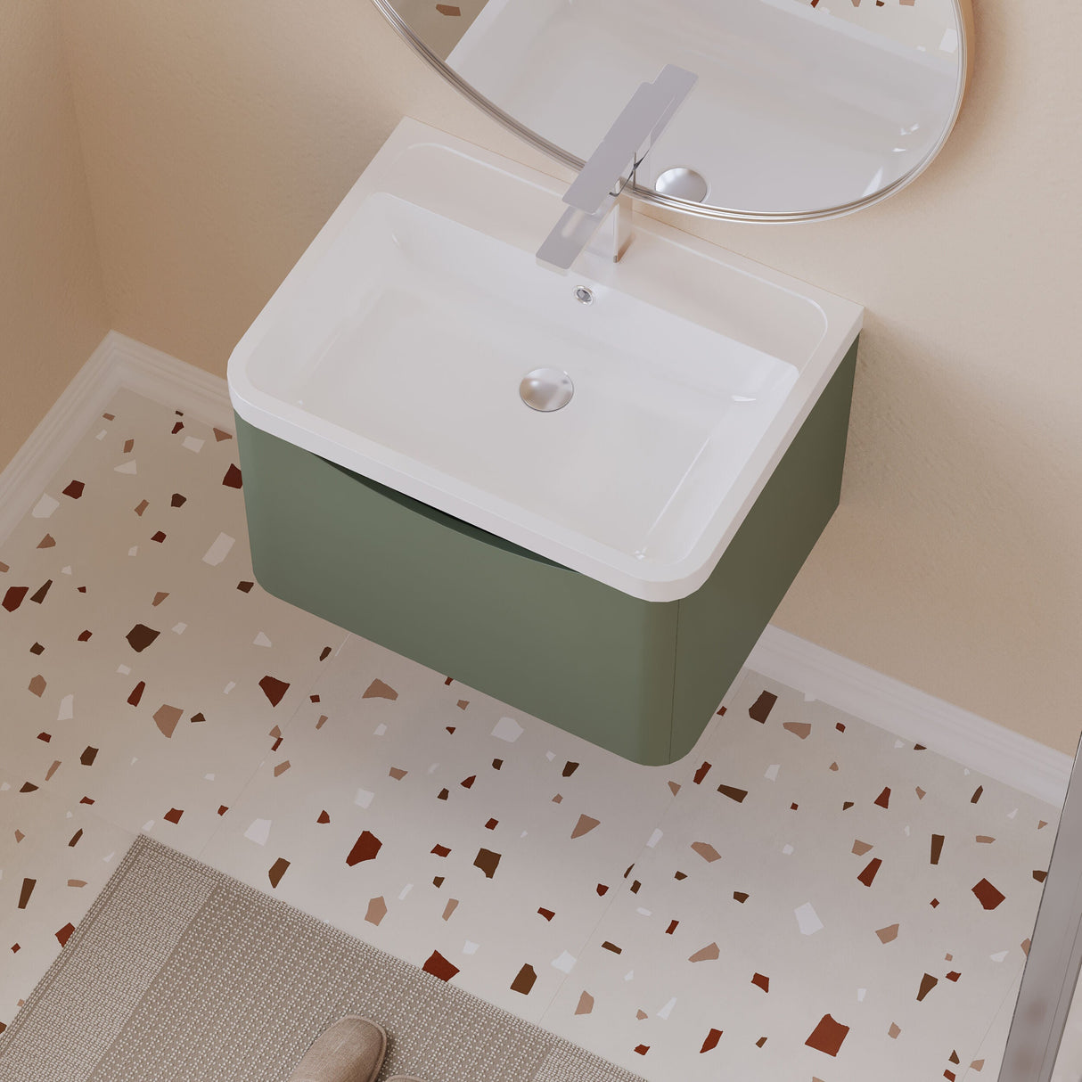 [BFAC805] Dunwood Wall Hung 1 Drawer Vanity Unit with Polymarble Basin, Choice of Size and Colour