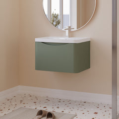 [BFAC805] Balterley Arch Wall Hung 1 Drawer Bathroom Vanity Unit & Polymarble Basin, Satin Green, 550mm - Lifestyle 3