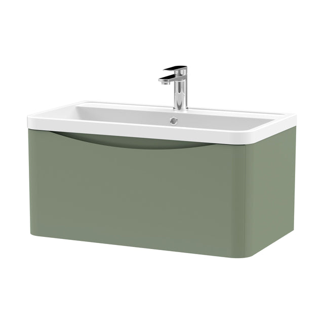 [BFAC806] Balterley Arch Bathroom Wall Hung 1 Drawer Vanity Unit & Polymarble Basin, Satin Green, 800mm - Cutout