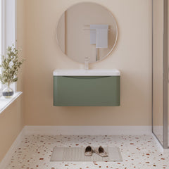 [BFAC806] Balterley Arch Bathroom Wall Hung 1 Drawer Vanity Unit & Polymarble Basin, Satin Green, 800mm - Lifestyle 1