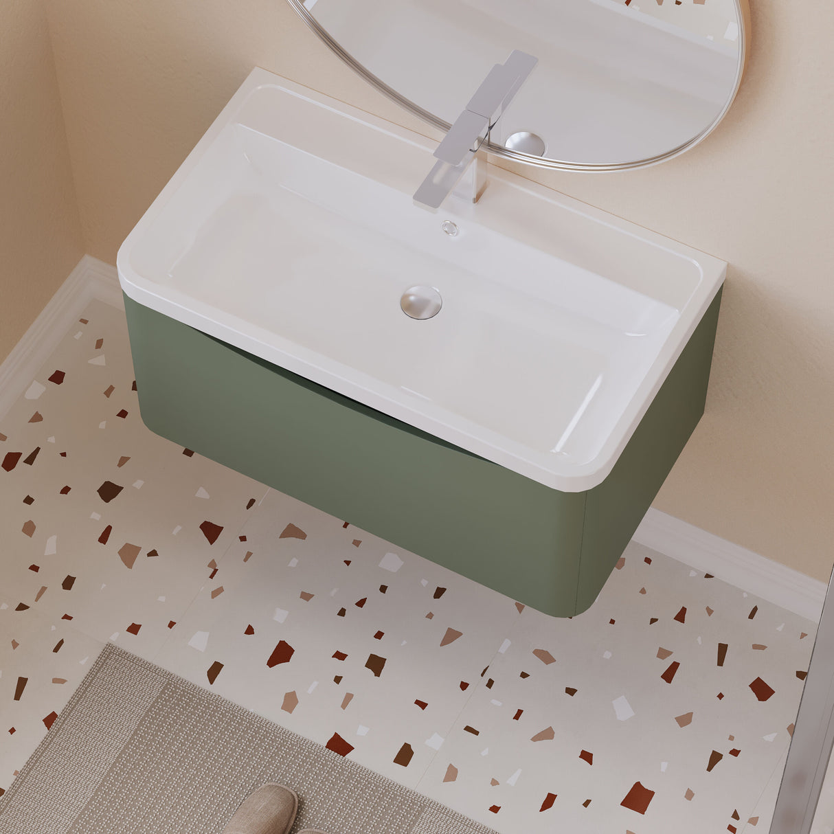[BFAC806] Balterley Arch Bathroom Wall Hung 1 Drawer Vanity Unit & Polymarble Basin, Satin Green, 800mm - Lifestyle 2