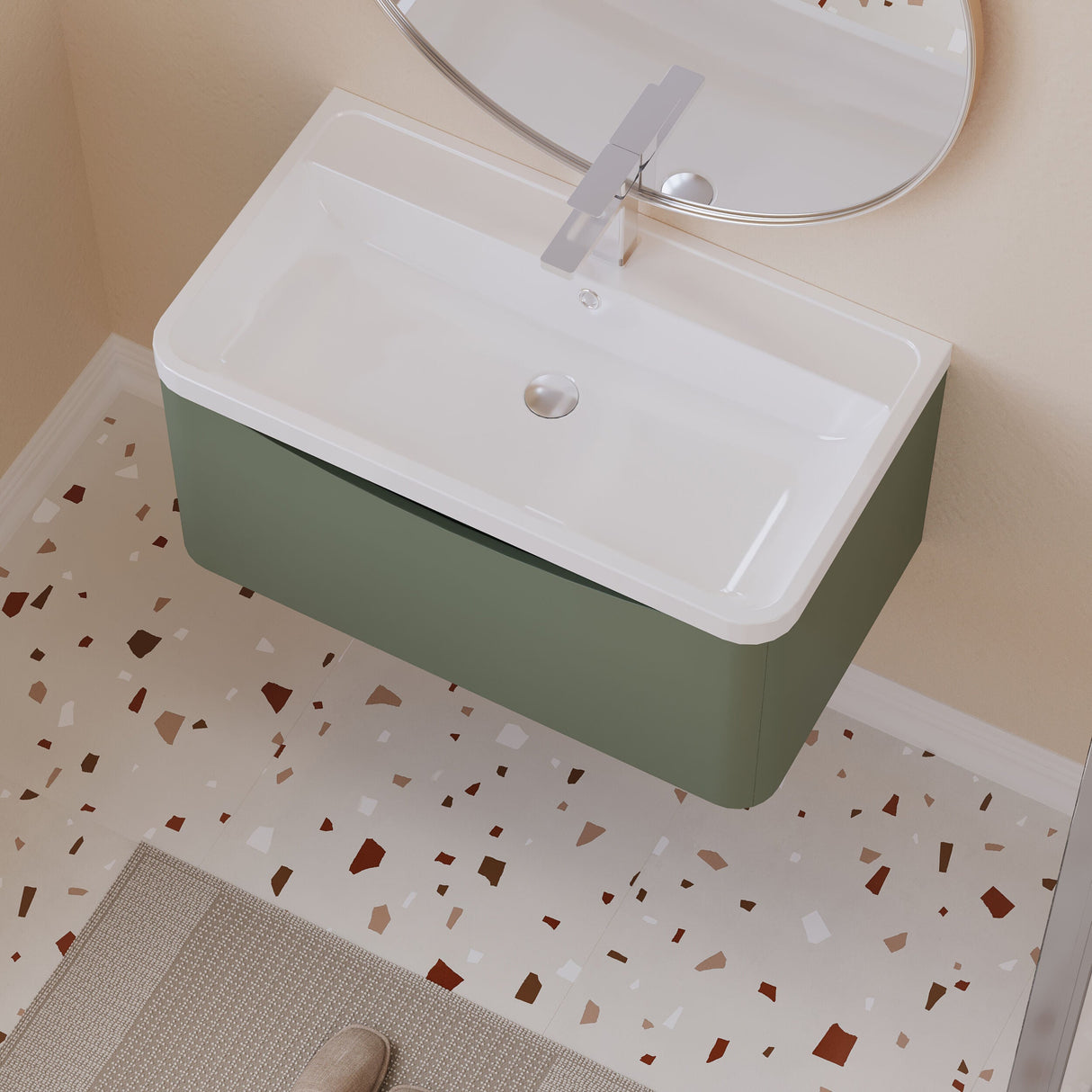 [BFAC806] Dunwood Wall Hung 1 Drawer Vanity Unit with Polymarble Basin, Choice of Size and Colour