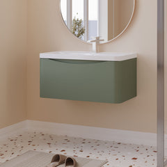 [BFAC806] Balterley Arch Bathroom Wall Hung 1 Drawer Vanity Unit & Polymarble Basin, Satin Green, 800mm - Lifestyle 3